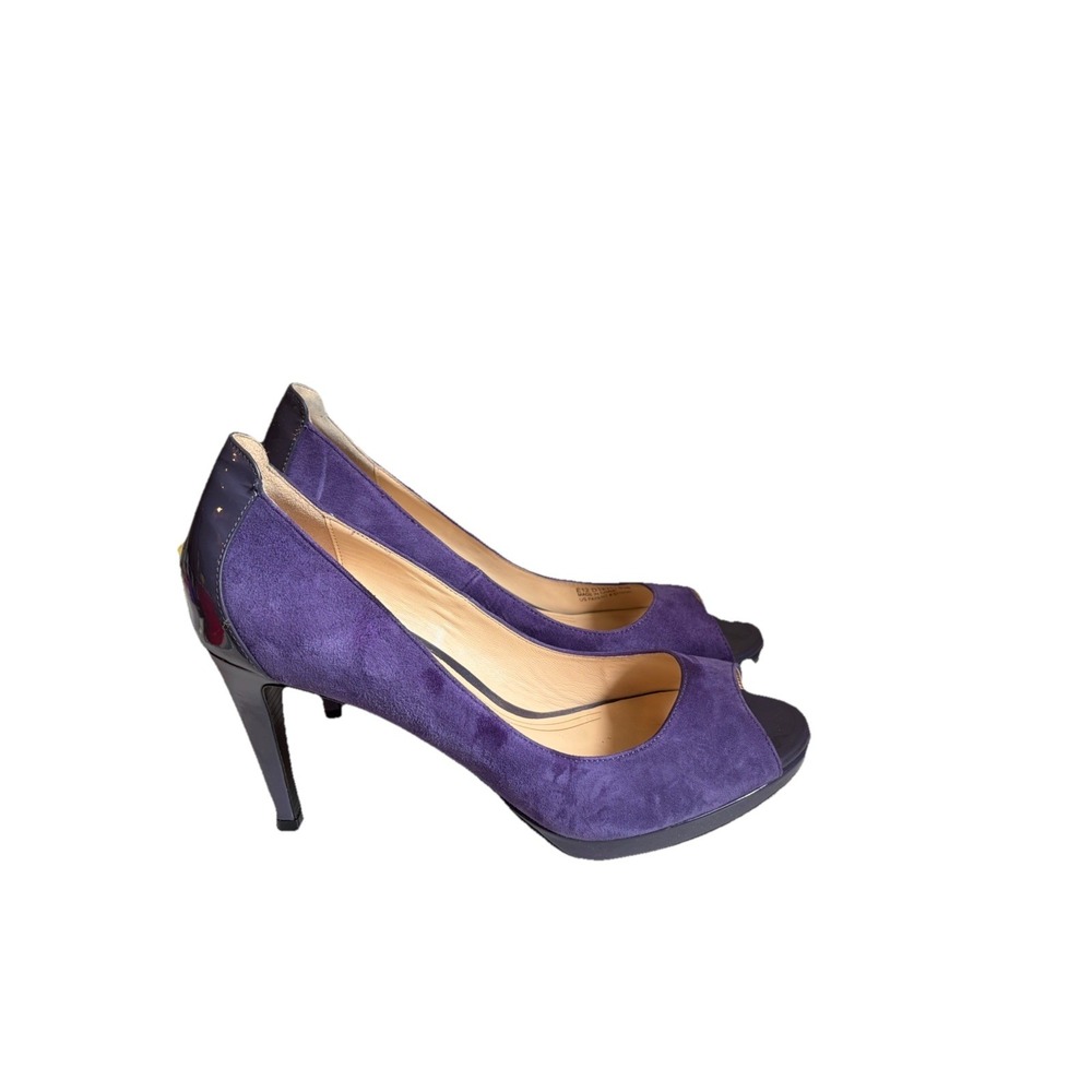Cole Haan Nike Air Purple Suede Peep Toe Platform Pumps Heels D38351 Womens 8.5B - Picture 3 of 11